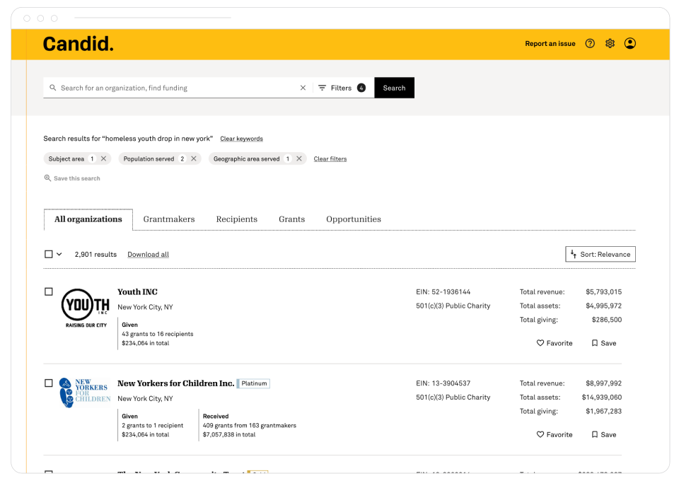 Candid search engine results page